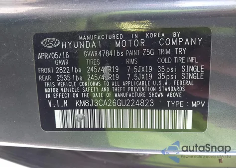 2016 Hyundai Tucson Limited from USA, damaged, VIN KM8J3CA26GU224823